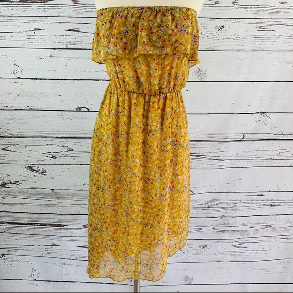 Everly Dresses & Skirts - Everly Strapless Yellow Dress asymmetrical hem